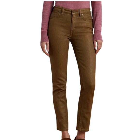 Lauren Ralph Lauren Black Label Coated High-Rise Straight Ankle Jeans Size 14 - Picture 1 of 10
